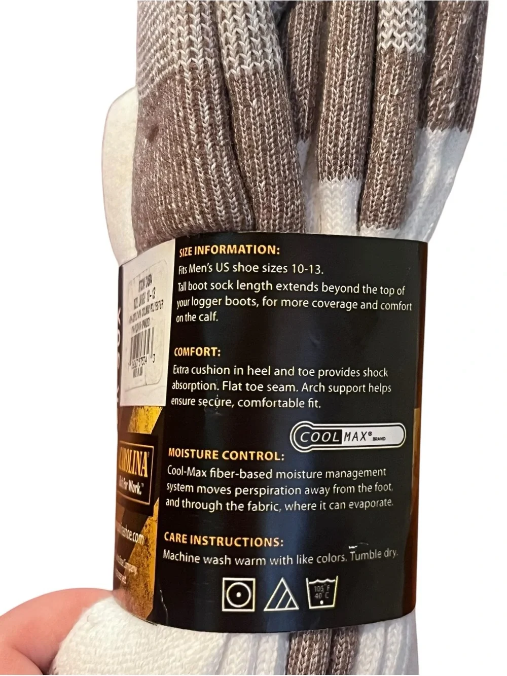 Carolina Men Logger Sox Socks 2 Pairs of White Boot Large 10-13 Made in USA
